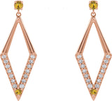 14K Gold Round Natural Yellow Sapphire & Natural Diamond Accented Geometric Earrings - Rose Gold - view 2