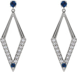 14K Gold Round Natural Blue Sapphire & Natural Diamond Accented Geometric Earrings II - White Gold - view 2