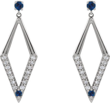 Platinum Round Natural Blue Sapphire & Natural Diamond Accented Geometric Earrings II - view 2