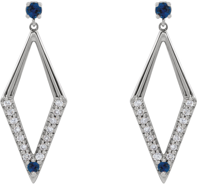 Platinum Round Natural Blue Sapphire & Natural Diamond Accented Geometric Earrings II - view 2