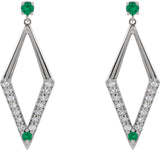 14K Gold Round Natural Emerald & Natural Diamond Accented Geometric Earrings - White Gold - view 2
