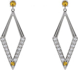 14K Gold Round Natural Yellow Sapphire & Natural Diamond Accented Geometric Earrings - White Gold - view 2