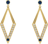 14K Gold Round Natural Blue Sapphire & Natural Diamond Accented Geometric Earrings II - Yellow Gold - view 2