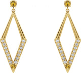 14K Gold Round Natural Yellow Sapphire & Natural Diamond Accented Geometric Earrings - Yellow Gold - view 2