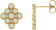 14K Gold Round Natural Ethiopian Opal & Natural Diamond Geometric Cabochon Earrings - Yellow Gold