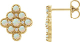 14K Gold Round Natural Ethiopian Opal & Natural Diamond Geometric Cabochon Earrings - Yellow Gold