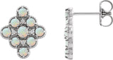 14K Gold Round Natural Ethiopian Opal & Natural Diamond Geometric Cabochon Earrings - White Gold