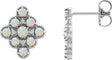 Platinum Round Natural Ethiopian Opal & Natural Diamond Geometric Cabochon Earrings