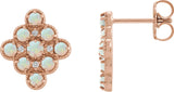 14K Gold Round Natural Ethiopian Opal & Natural Diamond Geometric Cabochon Earrings - Rose Gold