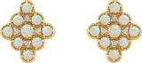 14K Gold Round Natural Ethiopian Opal & Natural Diamond Geometric Cabochon Earrings - Yellow Gold - view 2