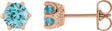 14K Gold Natural Blue Zircon & Natural Diamond Round 6-Prong Accented Crown Stud Earrings - Rose Gold