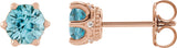 14K Gold Natural Blue Zircon & Natural Diamond Round 6-Prong Accented Crown Stud Earrings - Rose Gold