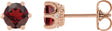 14K Gold Natural Mozambique Garnet & Natural Diamond Round 6-Prong Accented Crown Stud Earrings - Rose Gold