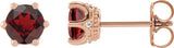 14K Gold Natural Mozambique Garnet & Natural Diamond Round 6-Prong Accented Crown Stud Earrings - Rose Gold