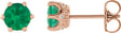 14K Gold Natural Emerald & Natural Diamond Round 6-Prong Accented Crown Stud Earrings - Rose Gold