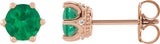 14K Gold Natural Emerald & Natural Diamond Round 6-Prong Accented Crown Stud Earrings - Rose Gold