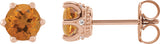 14K Gold Natural Citrine & Natural Diamond Round 6-Prong Accented Crown Stud Earrings - Rose Gold