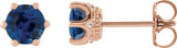 14K Gold Natural Blue Sapphire & Natural Diamond Round 6-Prong Accented Crown Stud Earrings - Rose Gold