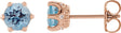 14K Gold Natural Aquamarine & Natural Diamond Round 6-Prong Accented Crown Stud Earrings - Rose Gold