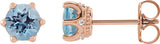 14K Gold Natural Aquamarine & Natural Diamond Round 6-Prong Accented Crown Stud Earrings - Rose Gold