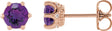 14K Gold Natural Amethyst & Natural Diamond Round 6-Prong Accented Crown Stud Earrings - Rose Gold
