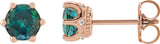 14K Gold Lab-Grown Alexandrite & Natural Diamond Round 6-Prong Accented Crown Stud Earrings - Rose Gold
