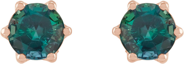 14K Gold Lab-Grown Alexandrite & Natural Diamond Round 6-Prong Accented Crown Stud Earrings - Rose Gold - view 2