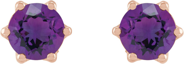 14K Gold Natural Amethyst & Natural Diamond Round 6-Prong Accented Crown Stud Earrings - Rose Gold - view 2