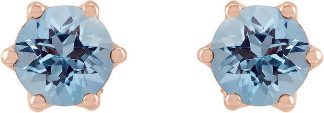 14K Gold Natural Aquamarine & Natural Diamond Round 6-Prong Accented Crown Stud Earrings - Rose Gold - view 2