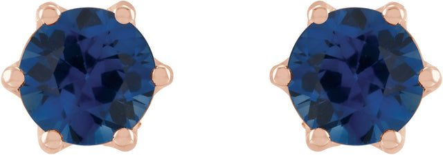 14K Gold Natural Blue Sapphire & Natural Diamond Round 6-Prong Accented Crown Stud Earrings - Rose Gold - view 2