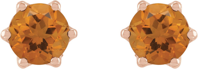 14K Gold Natural Citrine & Natural Diamond Round 6-Prong Accented Crown Stud Earrings - Rose Gold - view 2