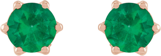 14K Gold Natural Emerald & Natural Diamond Round 6-Prong Accented Crown Stud Earrings - Rose Gold - view 2