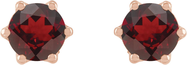 14K Gold Natural Mozambique Garnet & Natural Diamond Round 6-Prong Accented Crown Stud Earrings - Rose Gold - view 2