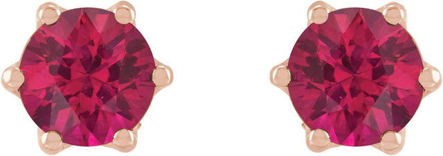14K Gold Lab-Grown Ruby & Natural Diamond Round 6-Prong Accented Crown Stud Earrings - Rose Gold - view 2