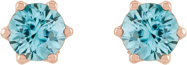 14K Gold Natural Blue Zircon & Natural Diamond Round 6-Prong Accented Crown Stud Earrings - Rose Gold - view 2