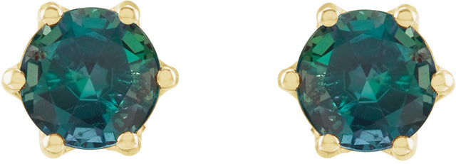 14K Gold Lab-Grown Alexandrite & Natural Diamond Round 6-Prong Accented Crown Stud Earrings - Yellow Gold - view 2