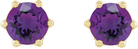 14K Gold Natural Natural Amethyst & Natural Diamond Round 6-Prong Accented Crown Stud Earrings - view 2