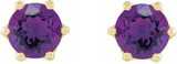 14K Gold Natural Amethyst & Natural Diamond Round 6-Prong Accented Crown Stud Earrings - Yellow Gold - view 2