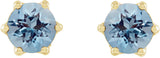 14K Gold Natural Aquamarine & Natural Diamond Round 6-Prong Accented Crown Stud Earrings - Yellow Gold - view 2