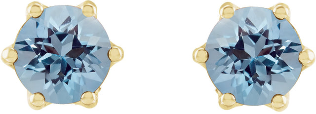 14K Gold Natural Aquamarine & Natural Diamond Round 6-Prong Accented Crown Stud Earrings - Yellow Gold - view 2