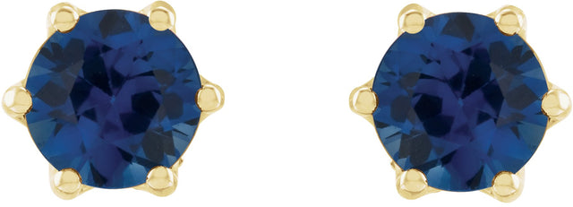 14K Gold Natural Blue Sapphire & Natural Diamond Round 6-Prong Accented Crown Stud Earrings - Yellow Gold - view 2