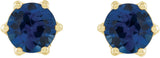 14K Gold Lab-Grown Blue Sapphire & Natural Diamond Round 6-Prong Accented Crown Stud Earrings - Yellow Gold - view 2
