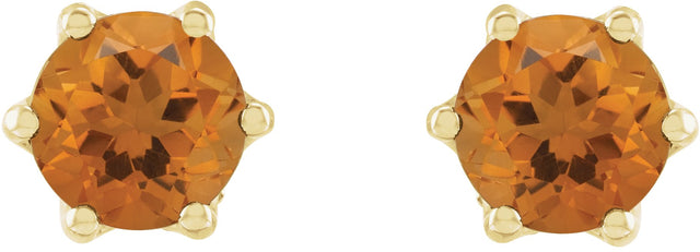 14K Gold Natural Citrine & Natural Diamond Round 6-Prong Accented Crown Stud Earrings - Yellow Gold - view 2