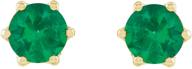 14K Gold Natural Emerald & Natural Diamond Round 6-Prong Accented Crown Stud Earrings - Yellow Gold - view 2