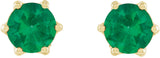 14K Gold Lab-Grown Emerald & Natural Diamond Round 6-Prong Accented Crown Stud Earrings - Yellow Gold - view 2
