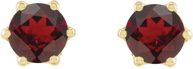 14K Gold Natural Mozambique Garnet & Natural Diamond Round 6-Prong Accented Crown Stud Earrings - Yellow Gold - view 2