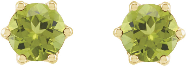 14K Gold Natural Peridot & Natural Diamond Round 6-Prong Accented Crown Stud Earrings - Yellow Gold - view 2