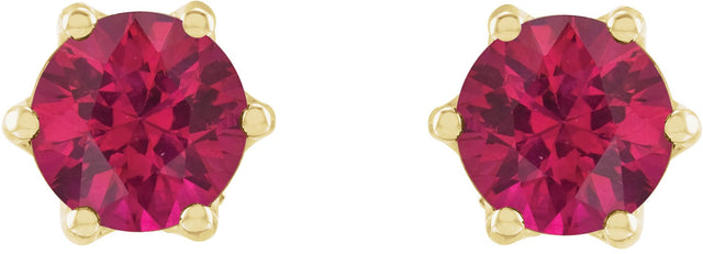14K Gold Natural Ruby & Natural Diamond Round 6-Prong Accented Crown Stud Earrings - Yellow Gold - view 2