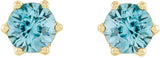 14K Gold Natural Blue Zircon & Natural Diamond Round 6-Prong Accented Crown Stud Earrings - Yellow Gold - view 2