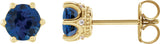 14K Gold Lab-Grown Blue Sapphire & Natural Diamond Round 6-Prong Accented Crown Stud Earrings - Yellow Gold